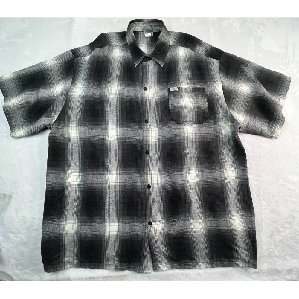 CALTOP Mens 3X Shirt Black Gray Plaid Short Sleeve Acrylic‎ Made in USA